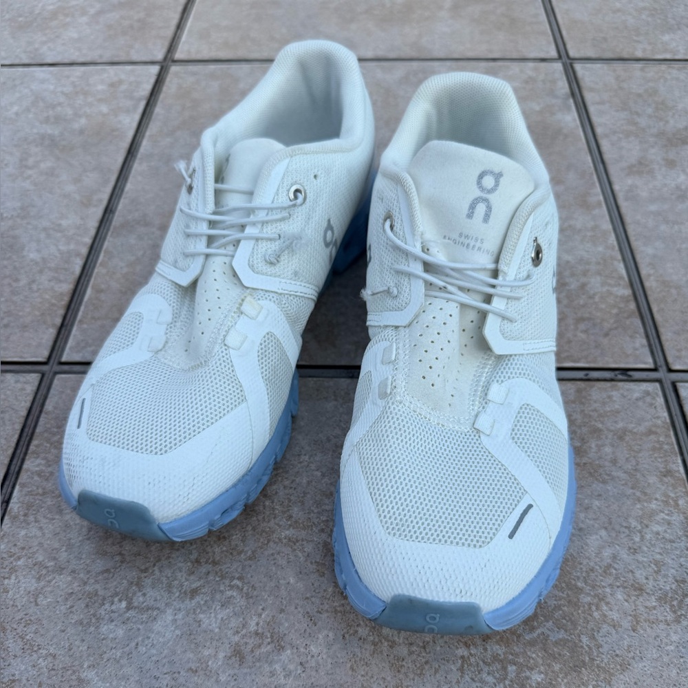 On Running White and Light Blue Athletic Shoes - Picture 2 of 14